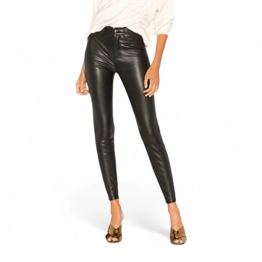 Free People Vegan Leather High Waisted Seamed Skinny Pant Black Women's Sz 29